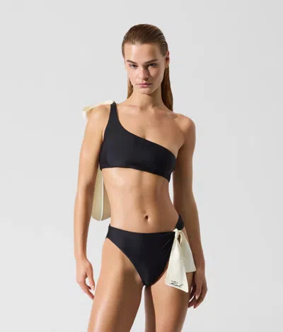 Karl Lagerfeld Signature Bow Bikini Top In Black