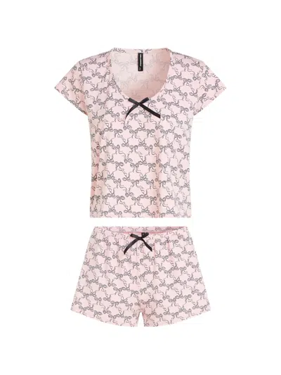 Karl Lagerfeld Signature Bow-detail Cotton Pajamas In Pink