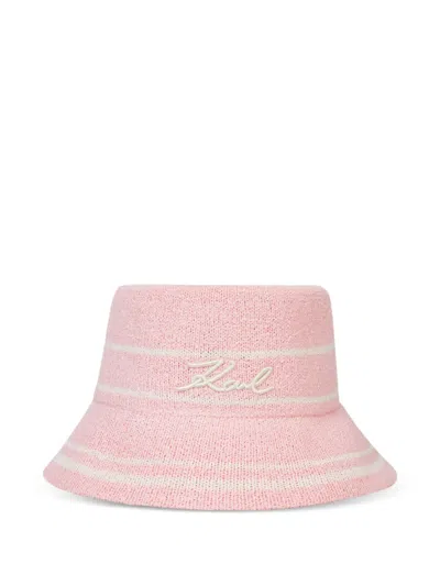 Karl Lagerfeld Signature Bucket Hat In Pink