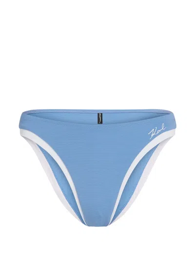 Karl Lagerfeld Signature Cheeky Bikini Bottoms In Blue
