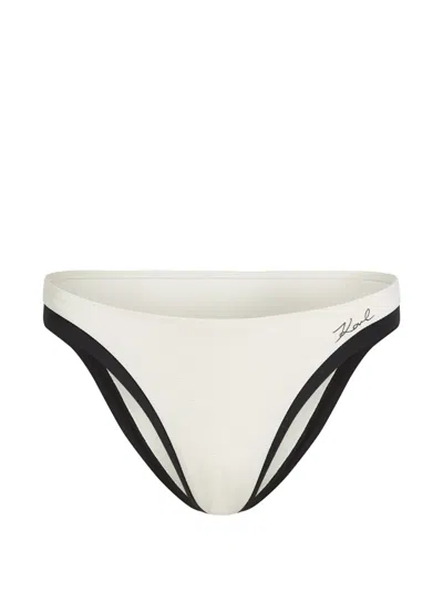 Karl Lagerfeld Signature Cheeky Bikini Bottoms In White