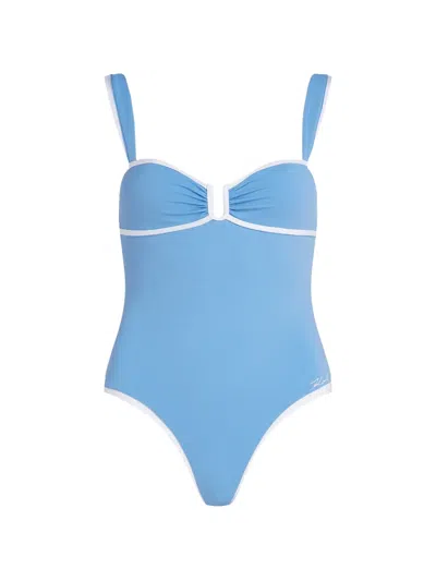 Karl Lagerfeld Signature Cheeky Swimsuit In Blue