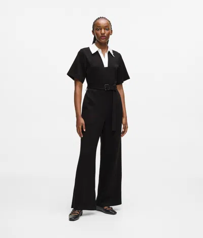 Karl Lagerfeld Signature Collar Jumpsuit In Black