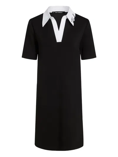 Karl Lagerfeld Signature-collar Polo Dress In Black