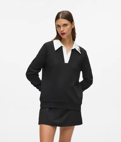 Karl Lagerfeld Signature Collar Sweatshirt In Black