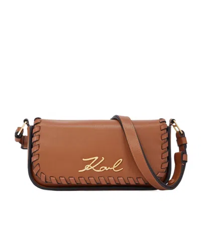 Karl Lagerfeld Signature Crossbody Bag In Brown