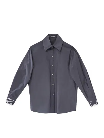Karl Lagerfeld Signature Cuff Poplin Shirt In Gray
