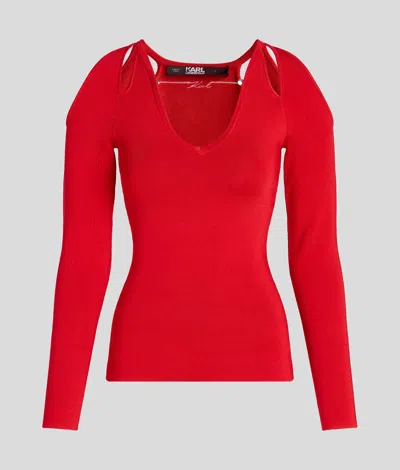 Karl Lagerfeld Signature Cutout Sweater In Red