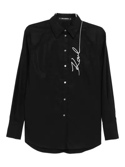 Karl Lagerfeld Signature-embroidered Poplin Shirt In Black