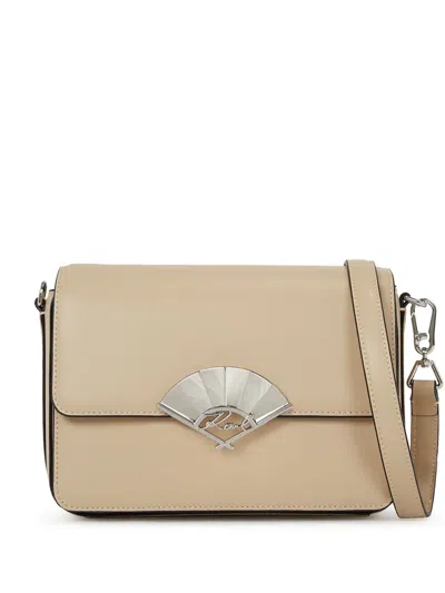 Karl Lagerfeld Signature Fan Leather Crossbody Bag In Neutrals