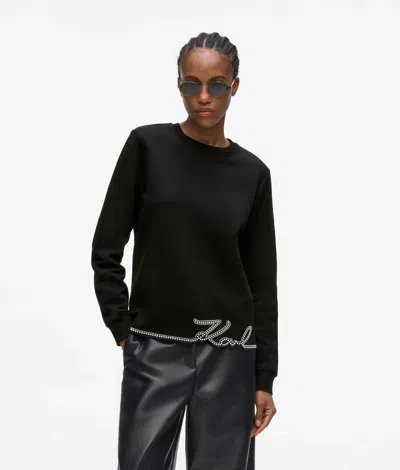 Karl Lagerfeld Signature Faux Pearl Hem Sweatshirt In Black