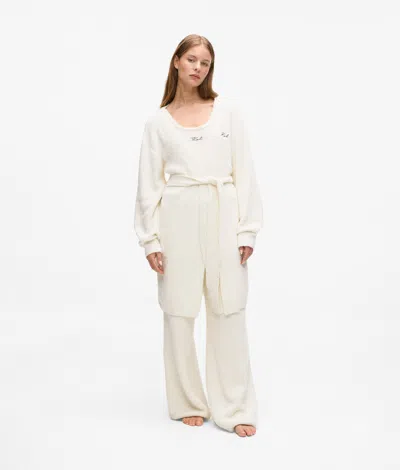 Karl Lagerfeld Signature Fleece Lounge Cardigan In White