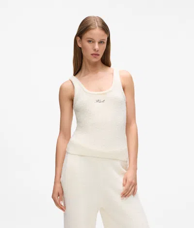 Karl Lagerfeld Signature Fleece Lounge Tank Top In White