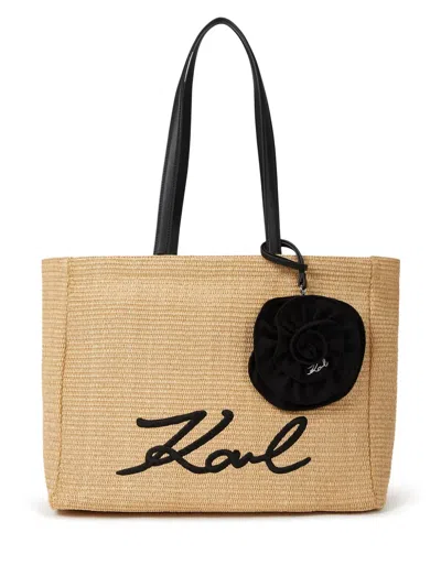 Karl Lagerfeld Signature Flower-appliqué Tote Bag In Neutrals