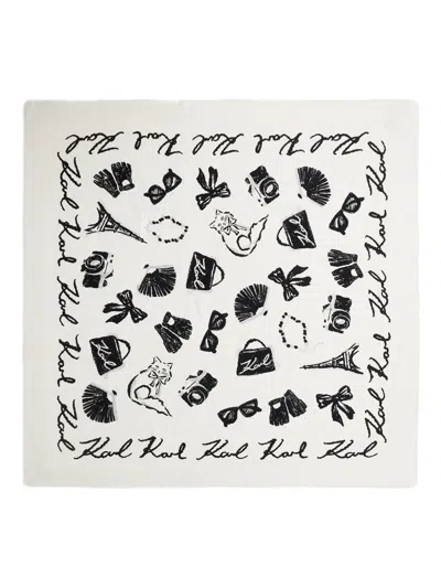 Karl Lagerfeld Signature Graphic-print Scarf In White