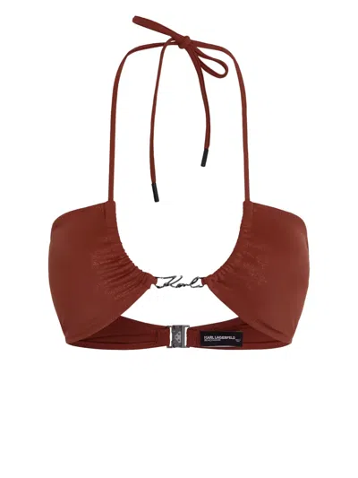 Karl Lagerfeld Karl Dna Glam Halterneck Bikini Top In Red
