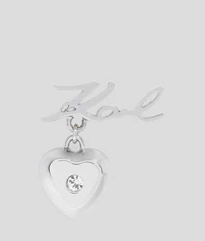 Karl Lagerfeld Signature Heart Earring In Silver