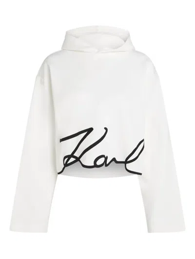 Karl Lagerfeld Signature-hem Hoodie In White
