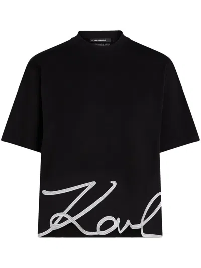Karl Lagerfeld Karl Signature-hem T-shirt In Black