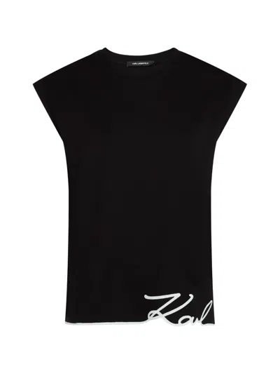 Karl Lagerfeld Signature-hem Tank Top In Black