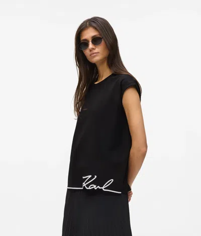 Karl Lagerfeld Signature Hem Tank Top In Black