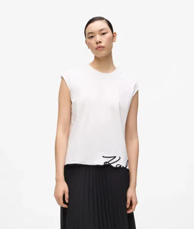 Karl Lagerfeld Signature-hem Cotton Tank Top In White
