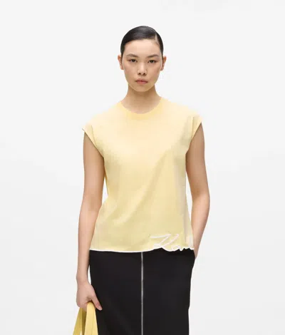 Karl Lagerfeld Signature Hem Tank Top In Yellow