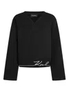 Karl Lagerfeld Signature-hem V-neck Sweater In Black