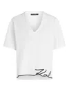 Karl Lagerfeld Signature Hem V-neck T-shirt In White