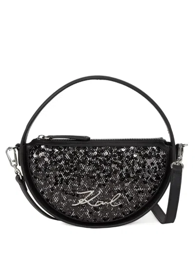 Karl Lagerfeld Signature Herin Umhängetasche Mit Pailletten In Black