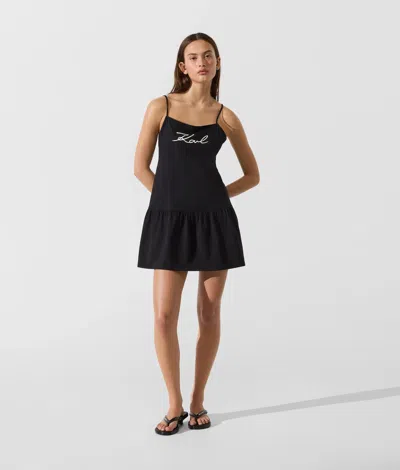 Karl Lagerfeld Signature Jersey Mini Beach Dress In Black