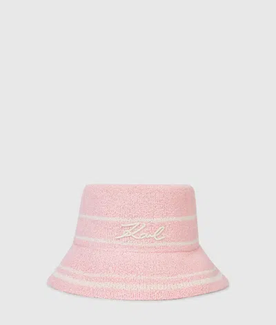 Karl Lagerfeld Signature Knit Bucket Hat In Pink