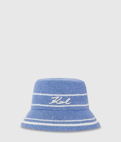 Karl Lagerfeld Signature Knit Bucket Hat In Blue