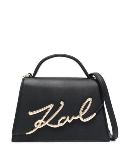 Karl Lagerfeld Signature Leather Crossbody Handbag In Black