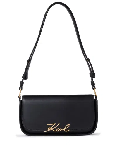 Karl Lagerfeld Signature Leather Shoulder Bag In 1as