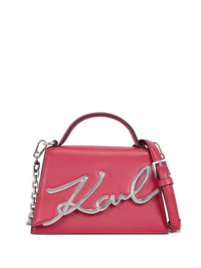 Karl Lagerfeld Signature Leather Top-handle Bag In Pink