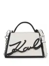 Karl Lagerfeld Signature Leather Top-handle Bag In White