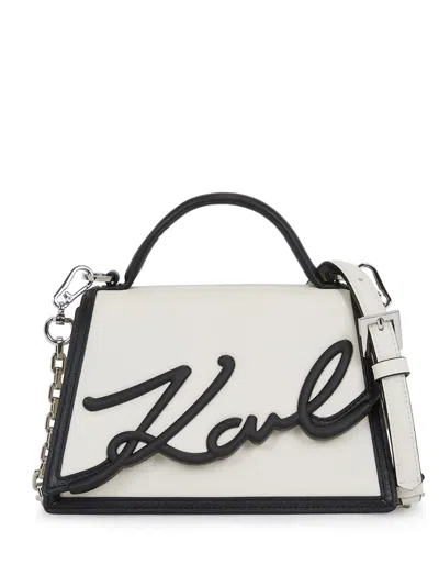 Karl Lagerfeld Signature Leather Top-handle Bag In White