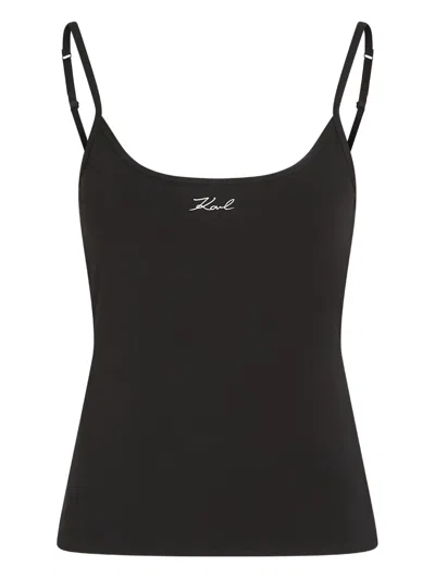 Karl Lagerfeld Signature Logo Camisole (pack Of Two) In Black