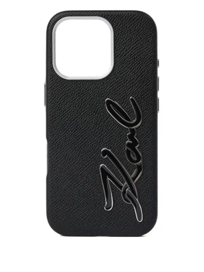 Karl Lagerfeld Signature-logo Iphone 16 Pro Case In Black