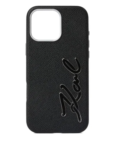 Karl Lagerfeld Signature-logo Iphone 16 Pro Max Case In Black