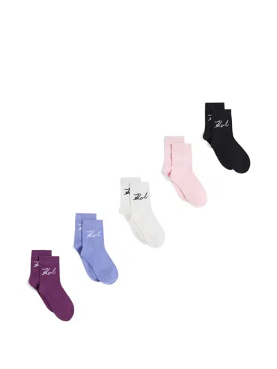 Karl Lagerfeld Signature Logo-embroidered Socks (set Of Five) In Multi