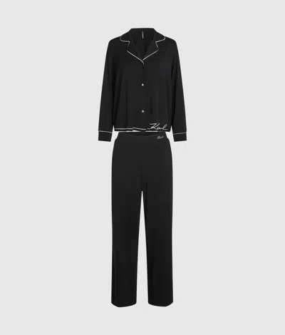 Karl Lagerfeld Signature Long Pajama Set In Black