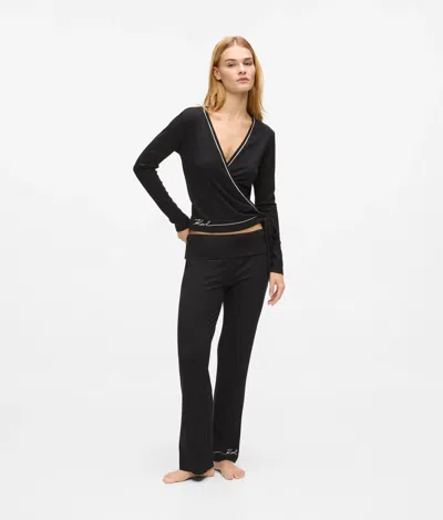 Karl Lagerfeld Signature Loungewear Flared Pants In Black