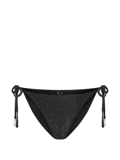 Karl Lagerfeld Signature Lurex Cheeky Bikini Bottoms In Black