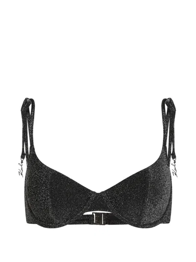 Karl Lagerfeld Signature Lurex Underwire Bikini Top In Black