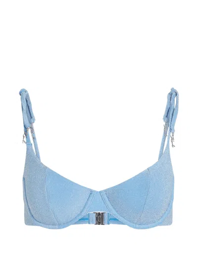 Karl Lagerfeld Signature Lurex Underwire Bikini Top In Blue