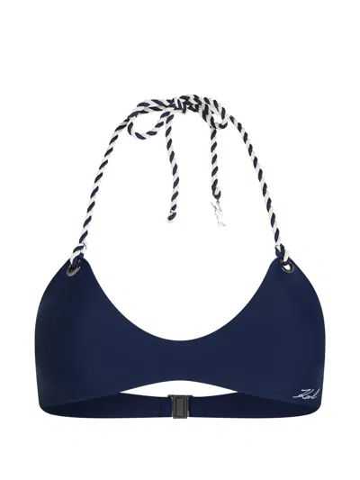 Karl Lagerfeld Signature Nautical Bandeau Bokini Top In Blue