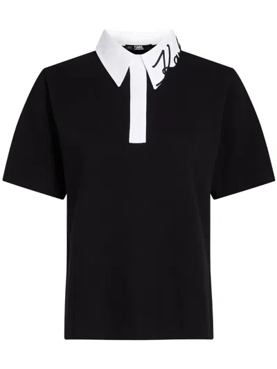 Karl Lagerfeld Logo-print Organic-cotton Polo Shirt In Black