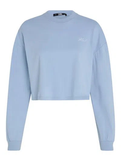 Karl Lagerfeld Logo-embroidered Organic-cotton Top In Blue